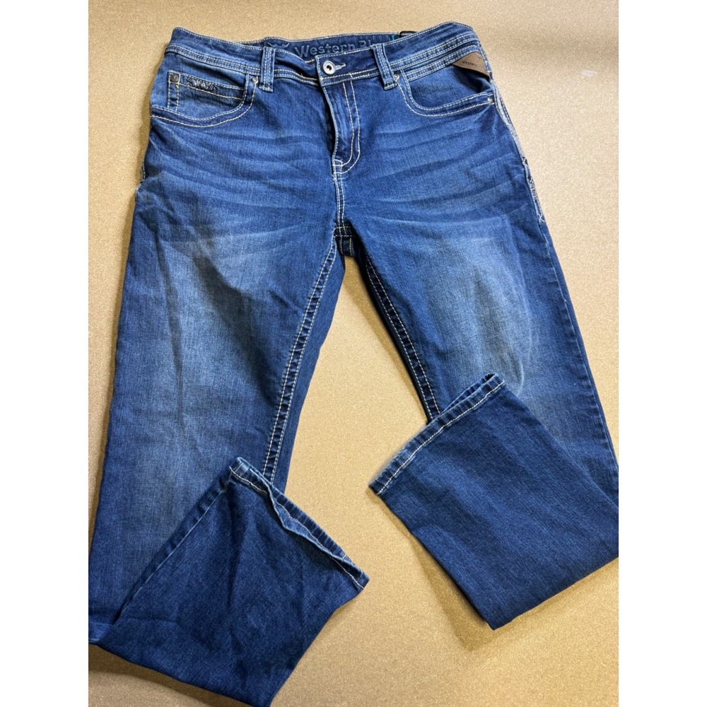 Western‎ Blue Mens Traditional Boot Cut Jeans Blue Denim 34x32 Medium Wash